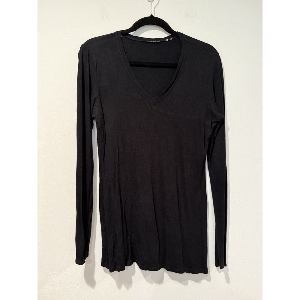 Tahari Long Sleeve Top Womens Large** Black Stretch Basic Layer Travel Vacation